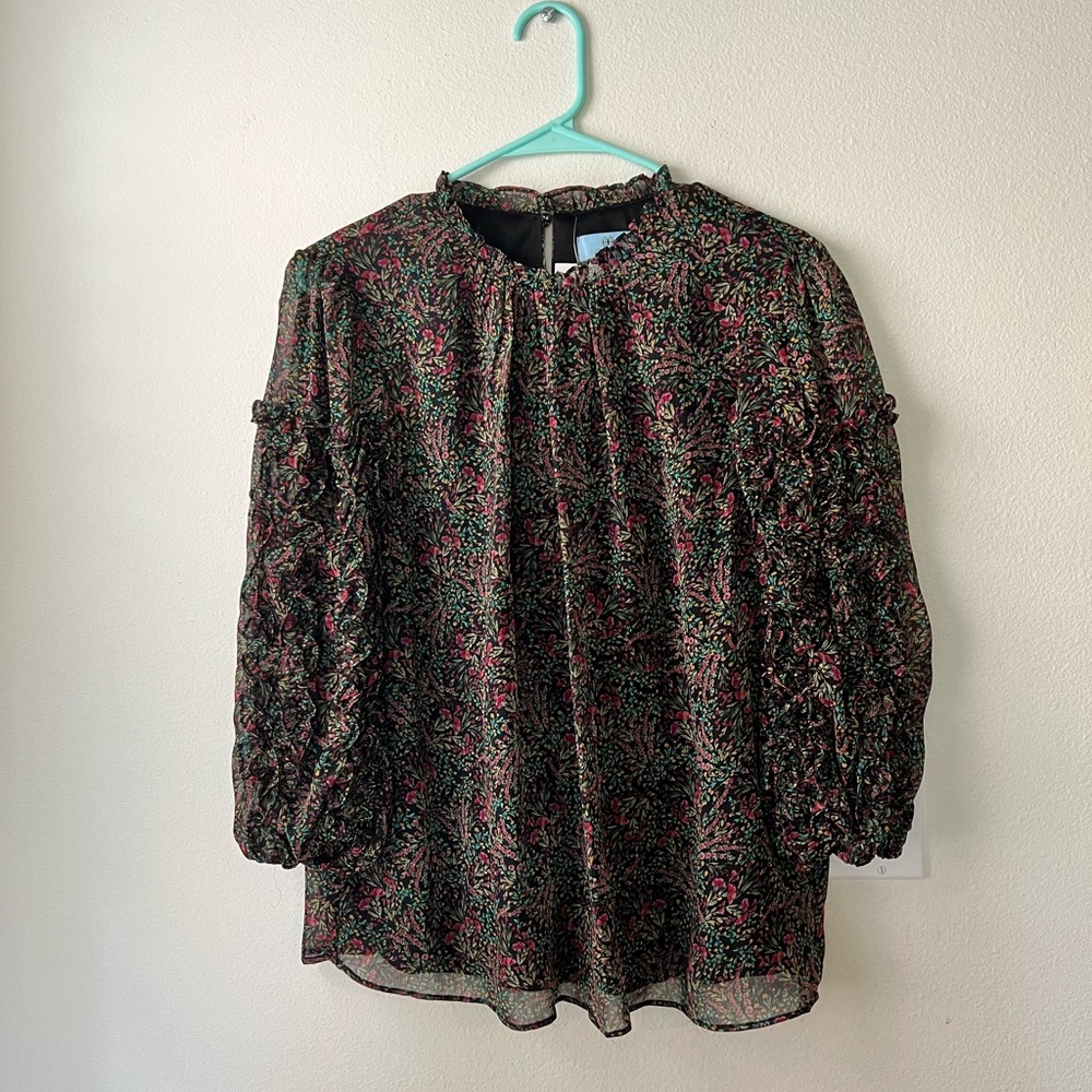 Cece ruffle sleeve floral print blouse